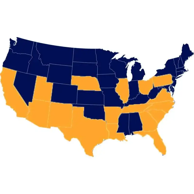 Mapa de Estados Unidos con los estados donde Seagull Group Advisor tiene licencia resaltados en dorado